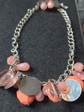 paparazzi Coral Pink Beaded Disc Charm Necklace B39
